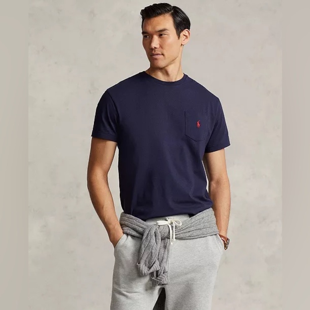 Polo Ralph Lauren Men Classic Fit Crew Neck Pocket T-Shirt Size XL Navy Red Pony